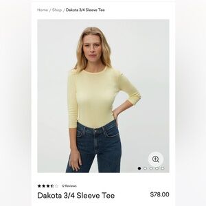 Michael Stars Soft Yellow 3/4 Sleeve Tee